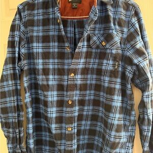 Men's Black and Blue Plaid Casual Button-Down Shirt